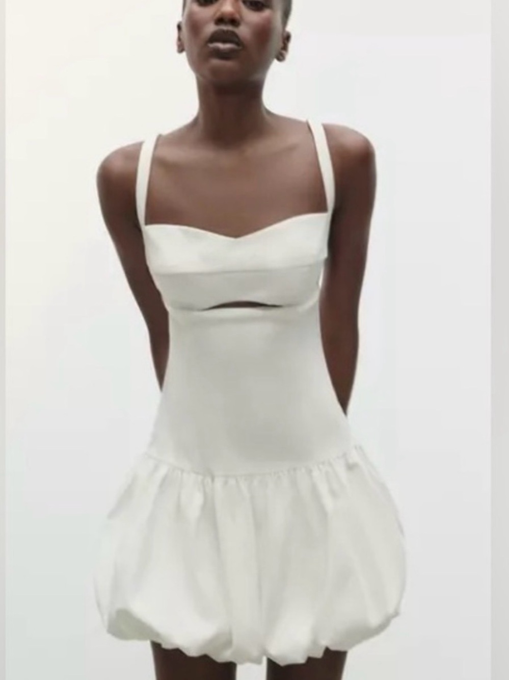 BNWT Zara BALLOON White Strappy Cutout Bubble Hem Mini Dress SZ SMALL - Picture 4 of 14